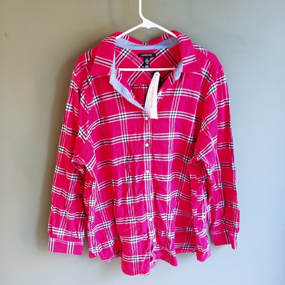 Lands End Pink Flannel Button Up